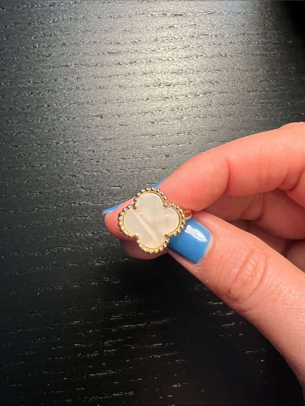 Gold-Tone Clover Ring with Cream Mother-of-Pearl Inlay - Picture 2 of 2